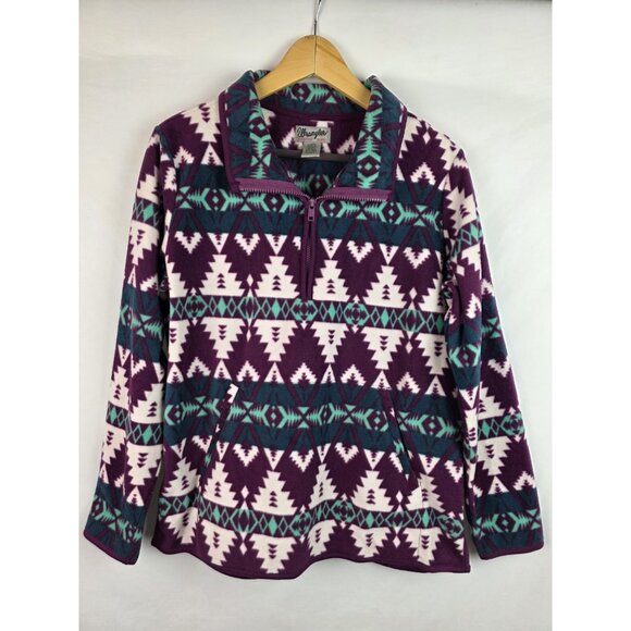 Wrangler Womens Sweatshirt Size Medium Purple Southwestern Aztec 1/4 Zip Fleece - Picture 13 of 13